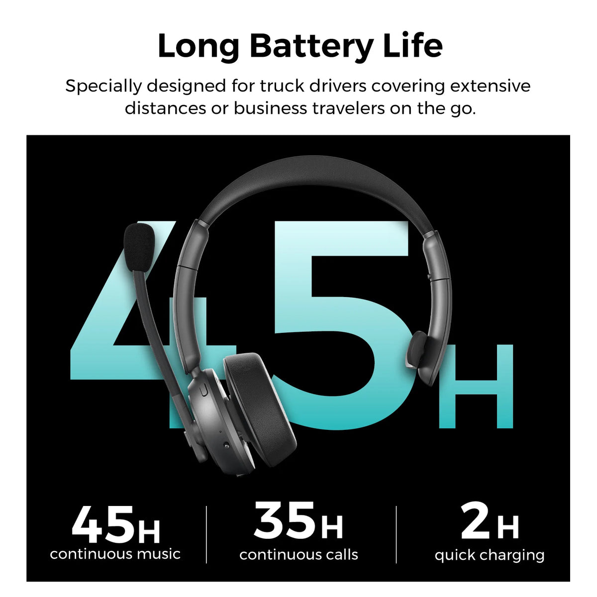 Bluetooth 5.3 Over-Ear Headset with ENC Noise-Cancelling Mic & Mute Button