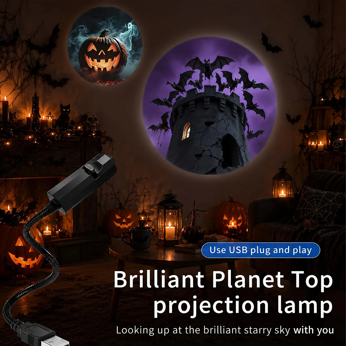 Halloween USB LED Projection Lamp, Ghost, Bat, Spider and Skeleton Patterns