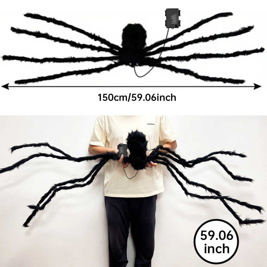Giant Light-Up Fuzzy Black Spider, Purple LED, Battery Powered