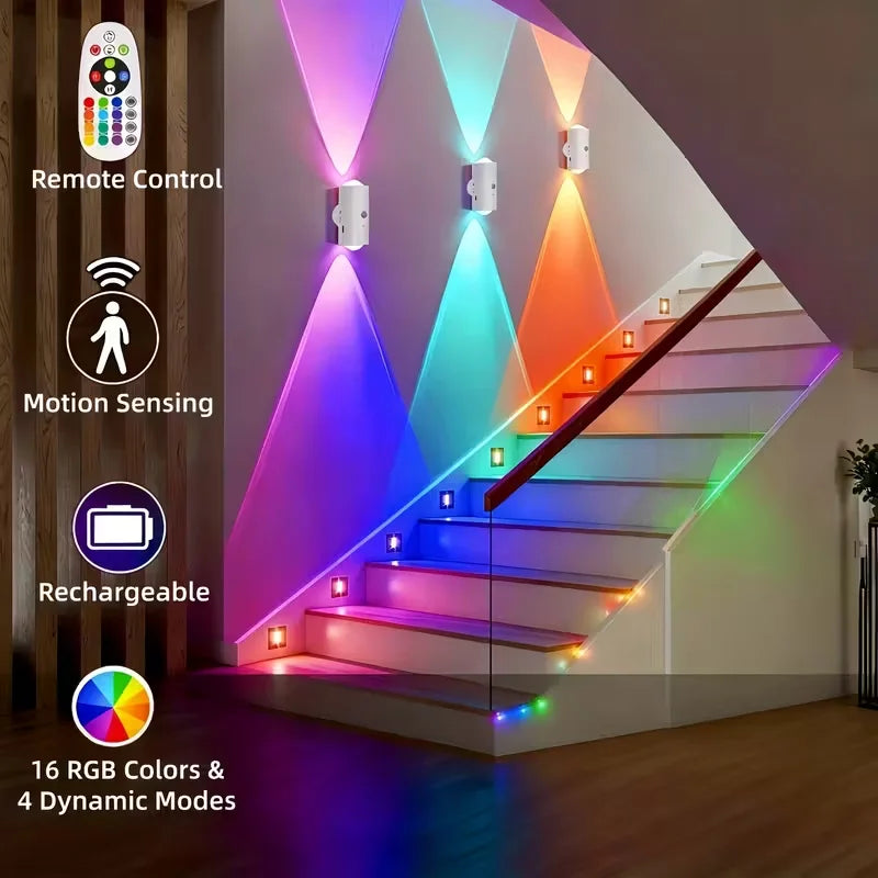 RGB Magnetic Motion Sensor Stair Lights with Remote, Rechargeable