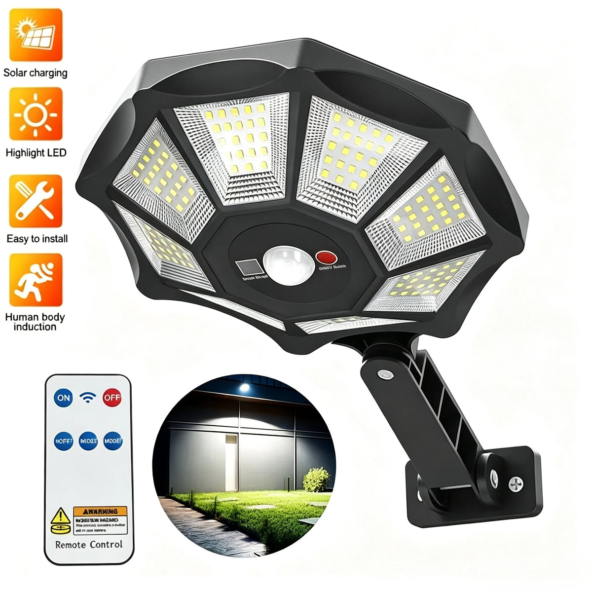 Solar LED wall light with PIR sensor