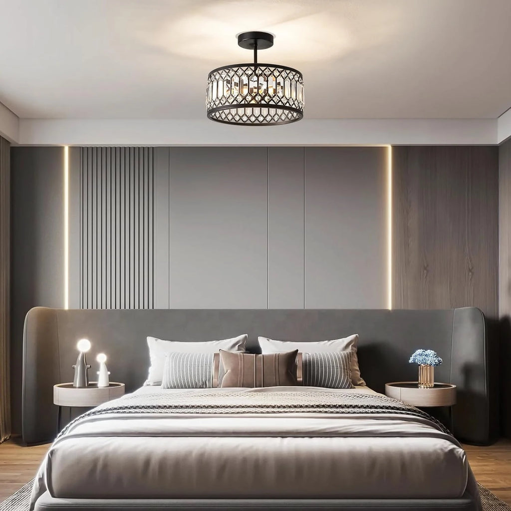 Small Black Crystal LED Ceiling Light, Dimmable
