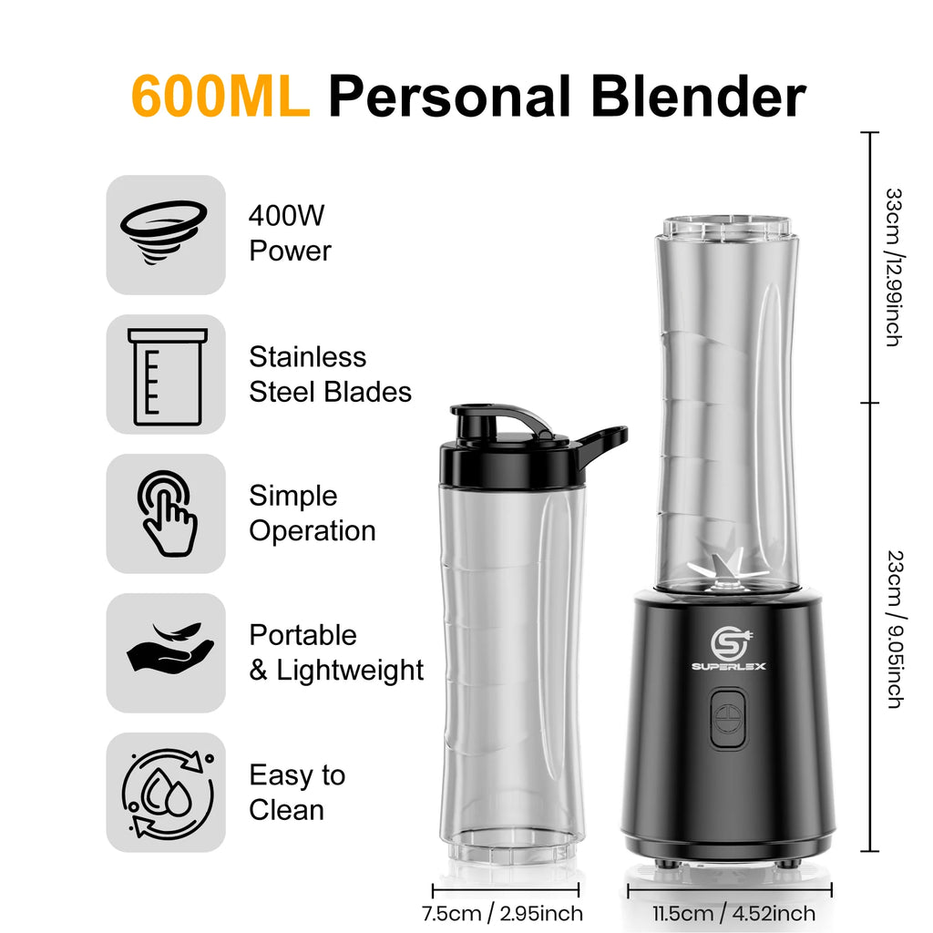 600ml Double Cup Portable Blender, 4000mAh Ice-Crushing Juicer