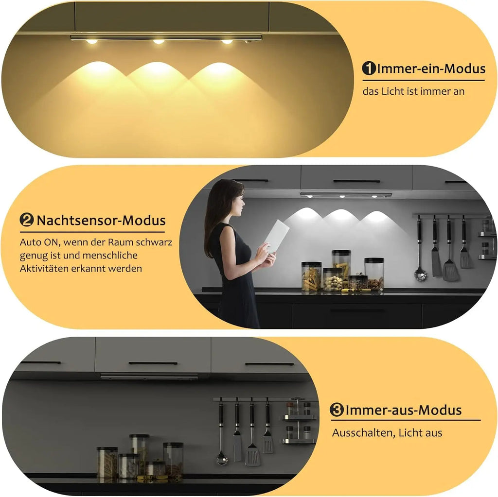 Ultra-Thin Motion Sensor LED Cabinet Light, Rechargeable, 3 Colours