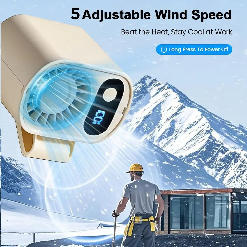 Mini Clip-On Cooling Fan, LED Display, 5-Speed, Type-C Rechargeable