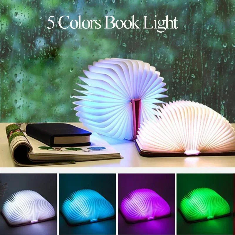 3D Folding Wooden Book Night Light, RGB, USB Rechargeable