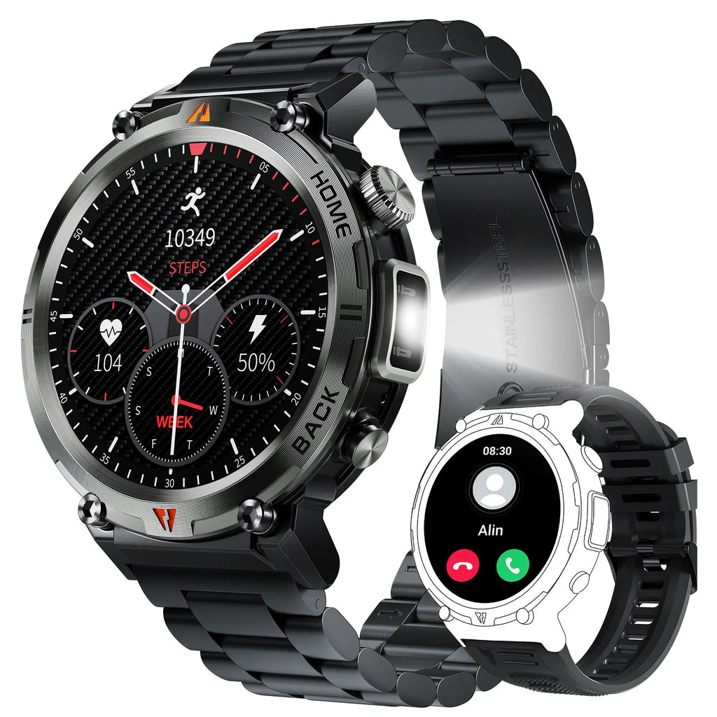 Men's Bluetooth Call Smart Watch, 3ATM Waterproof with Flashlight & 100+ Sports Modes