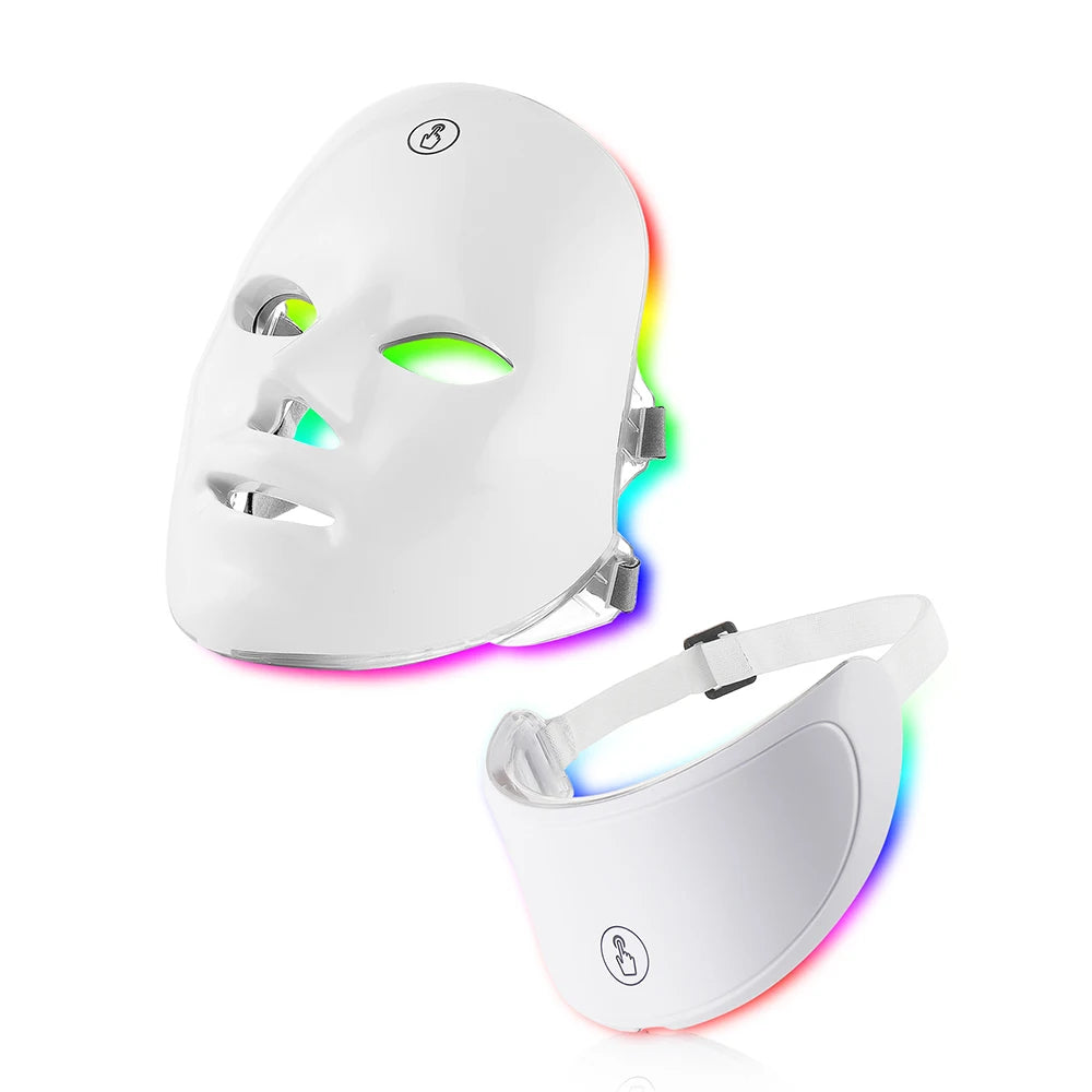 Face and Neck LED Photon Mask with 7 Colours and Skincare Massager