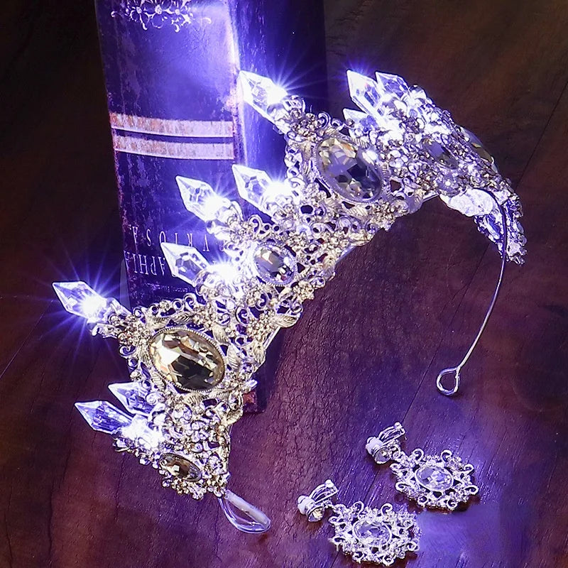 Glow Bride Crown Tiara, LED Light-Up Rhinestone Hair Accessory