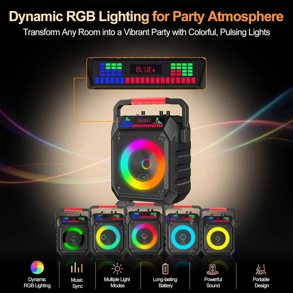 Karaoke Machine with 2 Wireless Microphones, RGB Lights, Bluetooth