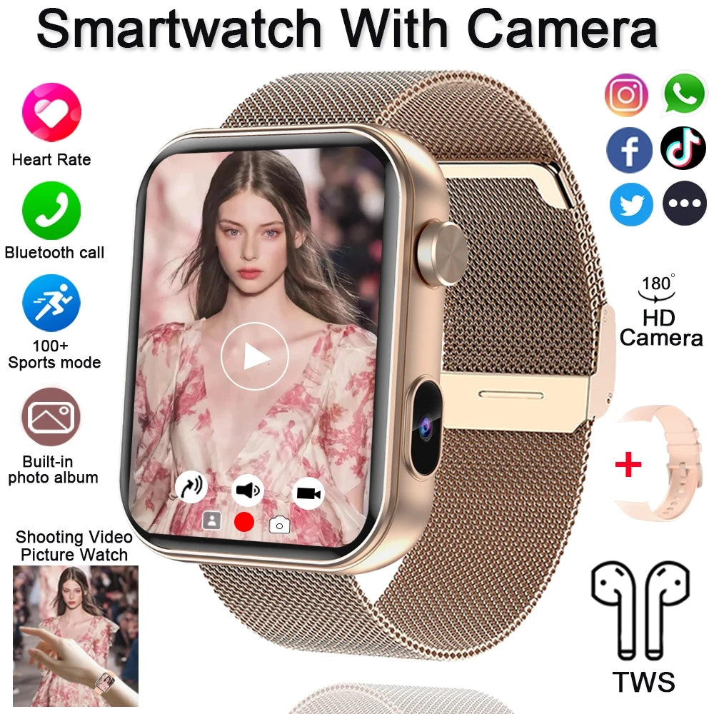 Smart Watch with Camera, Heart Rate & Built-in TWS Earbuds
