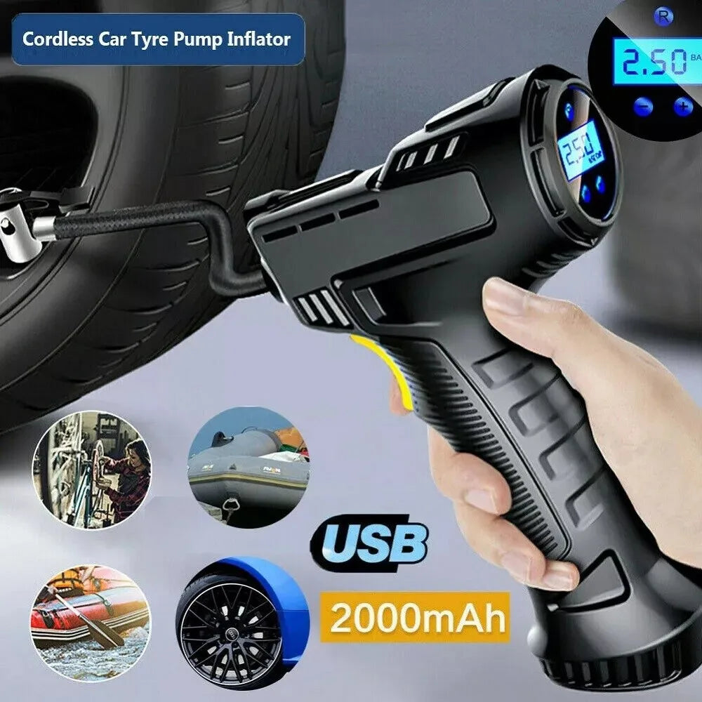 Cordless 12V Electric Tyre Inflator Pump for Cars, Bikes and Motorcycles