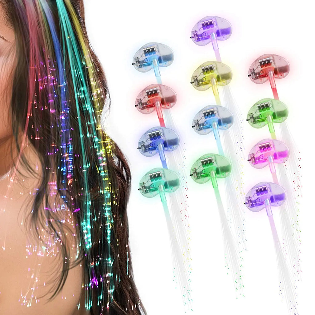 10-Pack LED Fibre Optic Light-Up Hair Clips for Parties