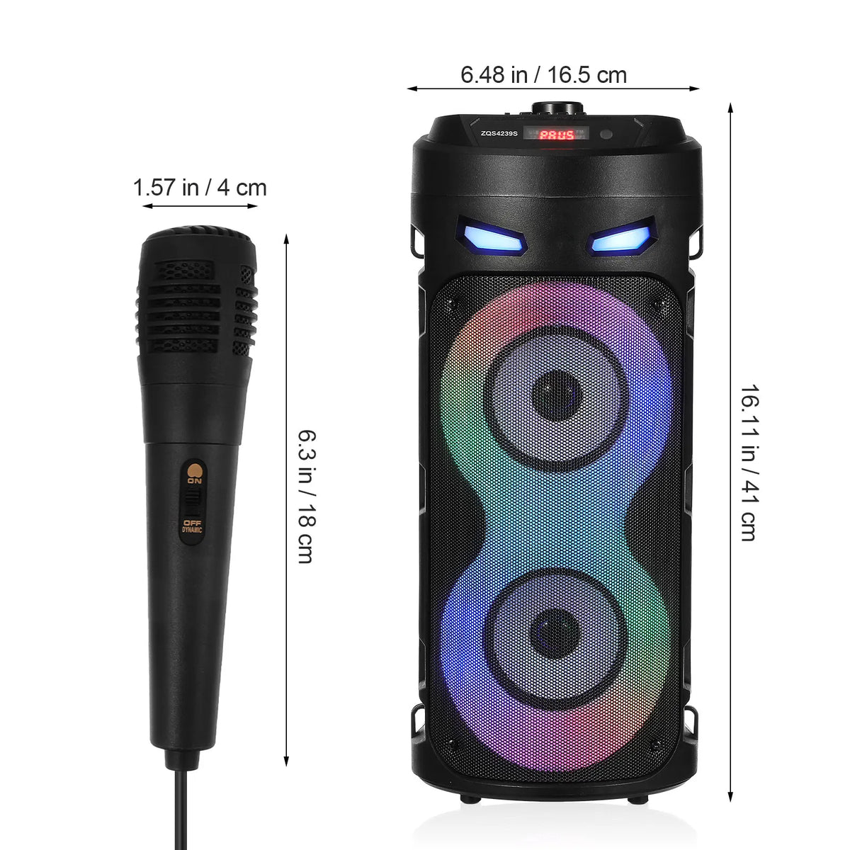 Portable Bluetooth Party Speaker with Wired Microphone, LED Lights, Remote