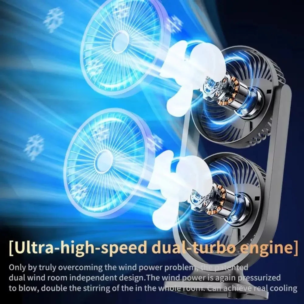 Dual-Head Desktop Fan, 3-Speed, USB Rechargeable, with Night Light