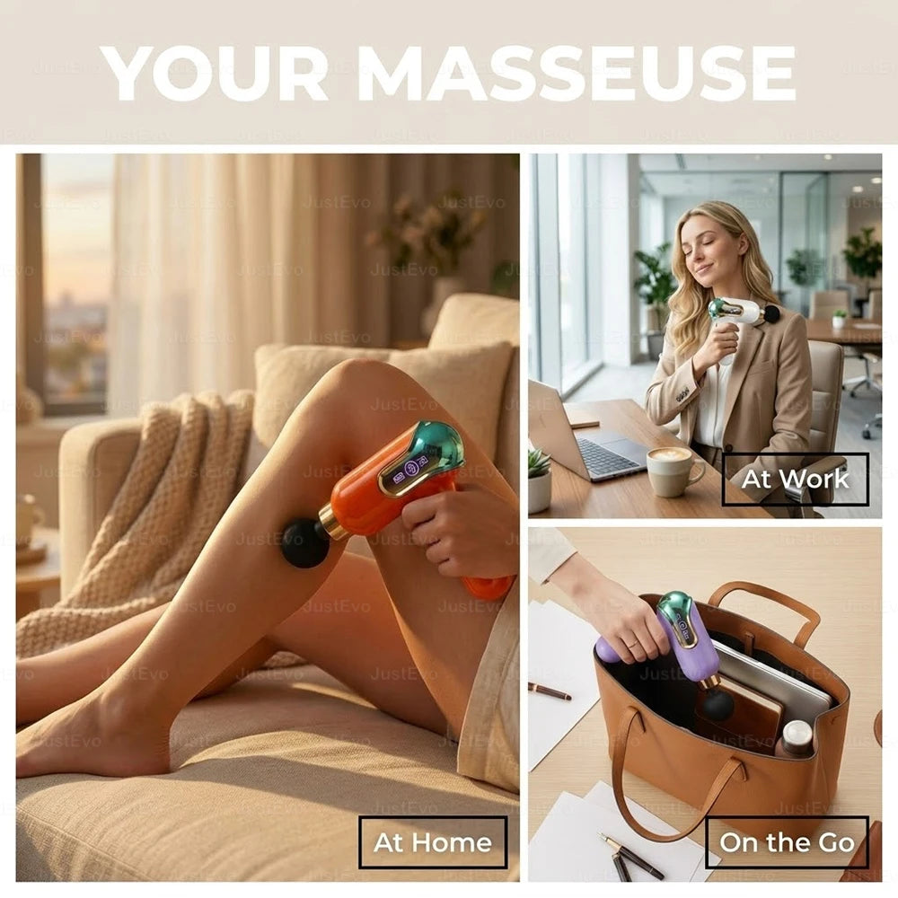 Portable Massage Gun, 9 Speeds and 4 Heads, LCD Screen, Type-C Rechargeable