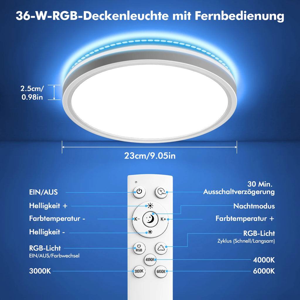 36W/48W RGB Colour-Changing Dimmable LED Ceiling Light