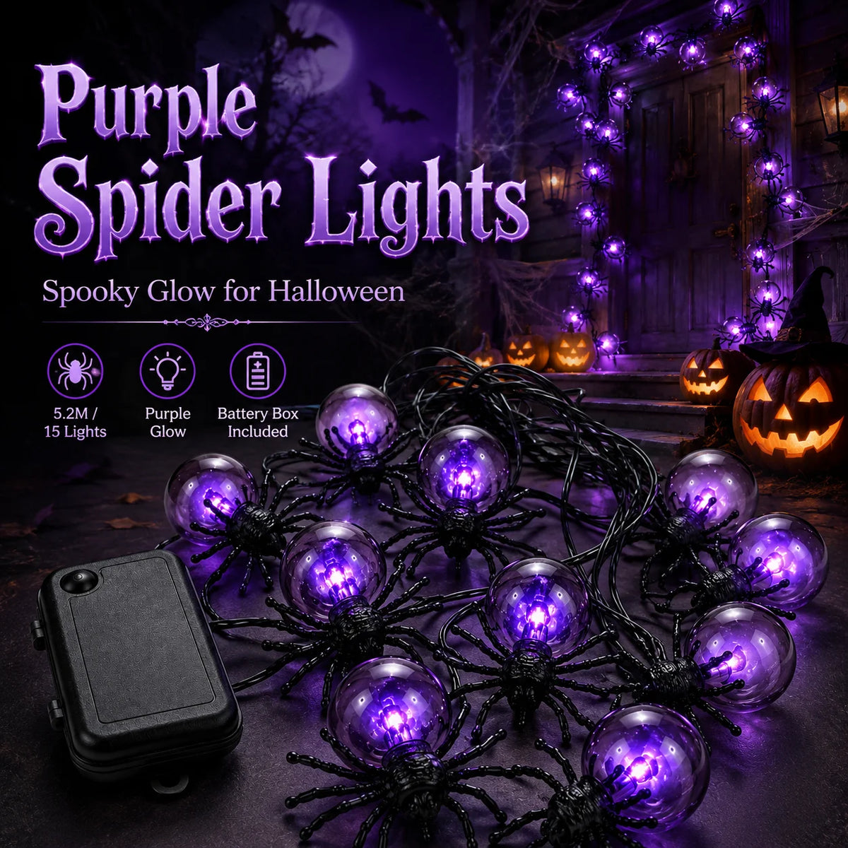 Halloween spider string lights