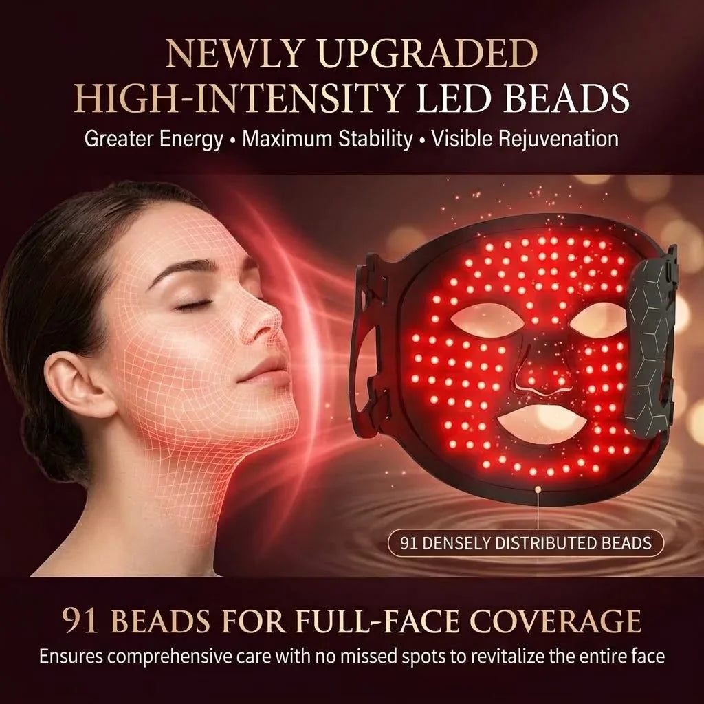 Soft Silicone LED Face Mask, 7 Colour Light with 91 Lamp Beads