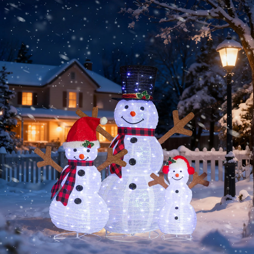 Lighted snowman family set