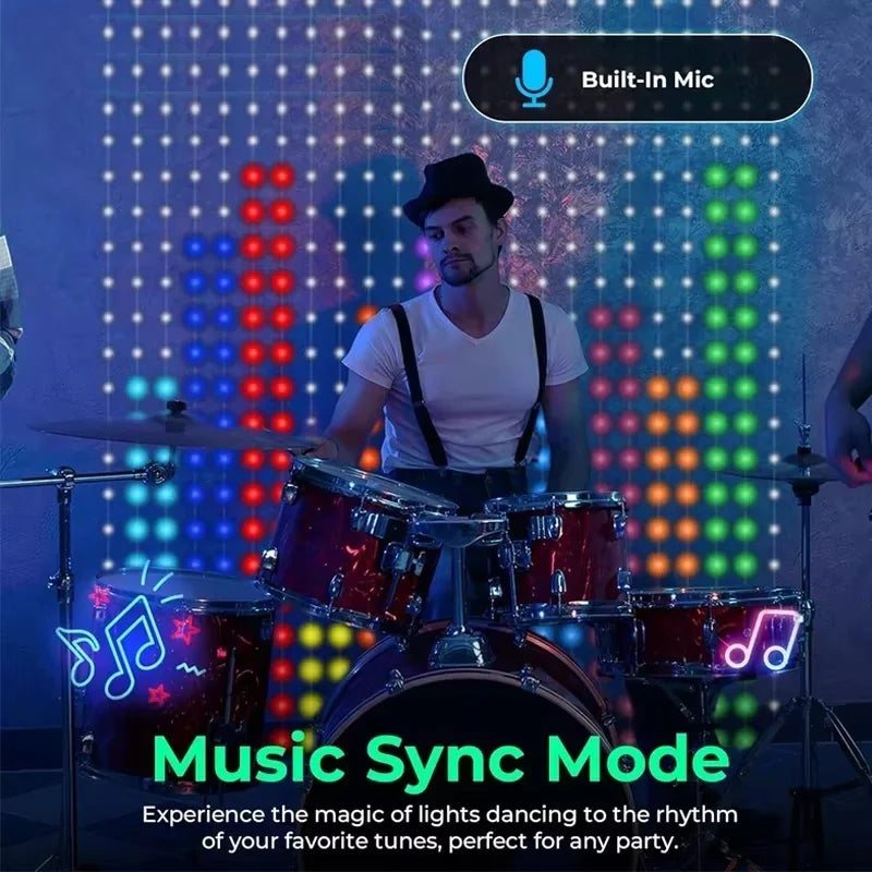 Smart LED Curtain Light, App Control, RGB, DIY Patterns, Music Sync