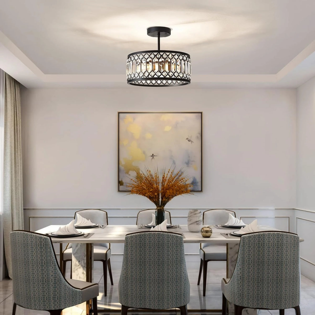 Small Black Crystal LED Ceiling Light, Dimmable