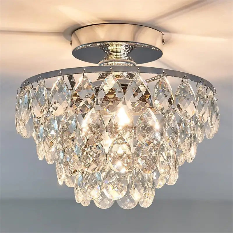 French-Style Crystal Semi-Flush Ceiling Light, Gold, Black or Silver