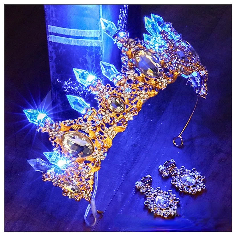 Glow Bride Crown Tiara, LED Light-Up Rhinestone Hair Accessory