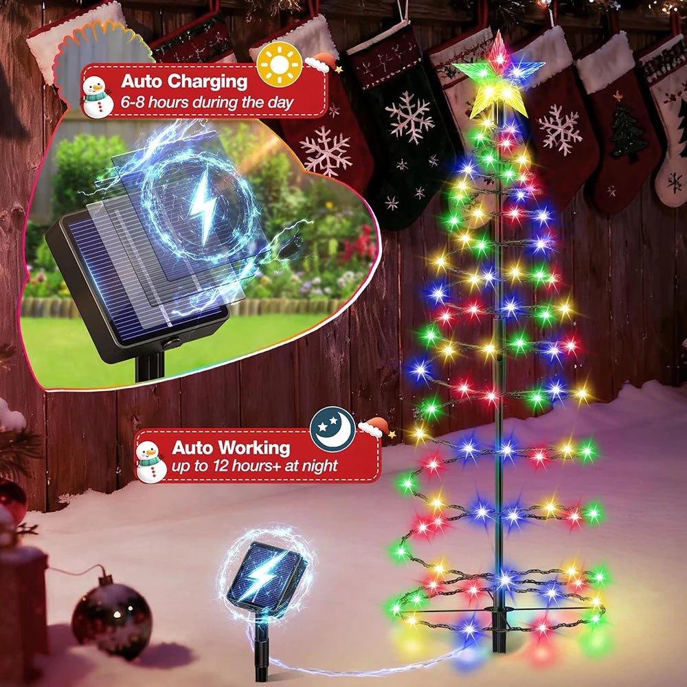 Solar Spiral Christmas Trees, 2 Pack, Multicolour Lights, 27.55 Inch