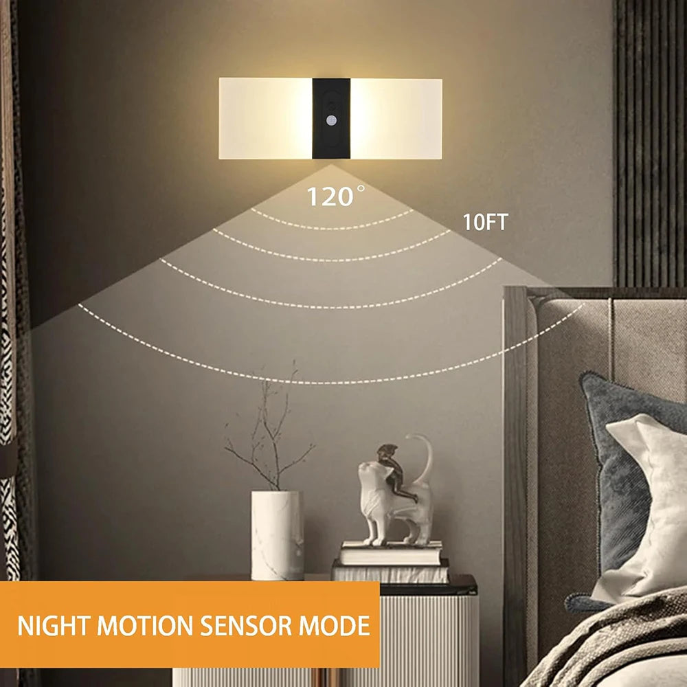 USB Rechargeable Touch and Motion Sensor Wall Lamp, 2 Pack
