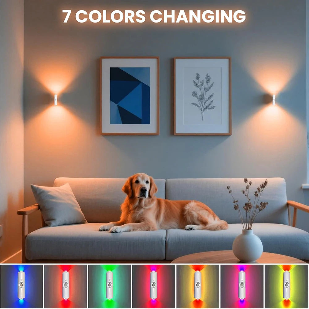 Double-Head RGB Motion Sensor Wall Lamp, Rechargeable, 2 Pack