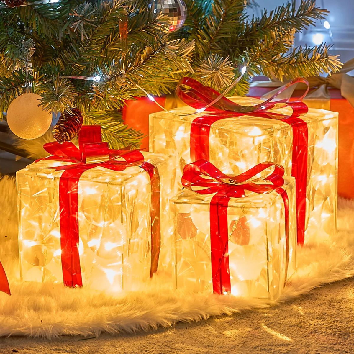 Christmas Gift Box Lights, 3 Piece Set, USB, Warm White, 8 Modes