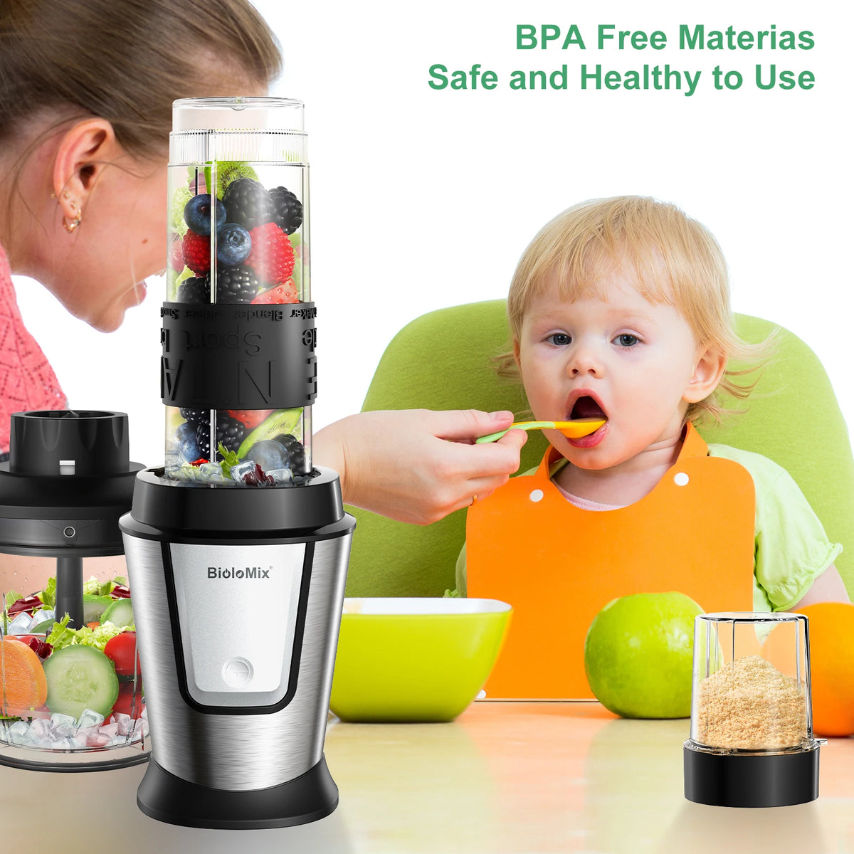 700W 3-in-1 Food Processor, Portable Blender, Chopper and Dry Grinder