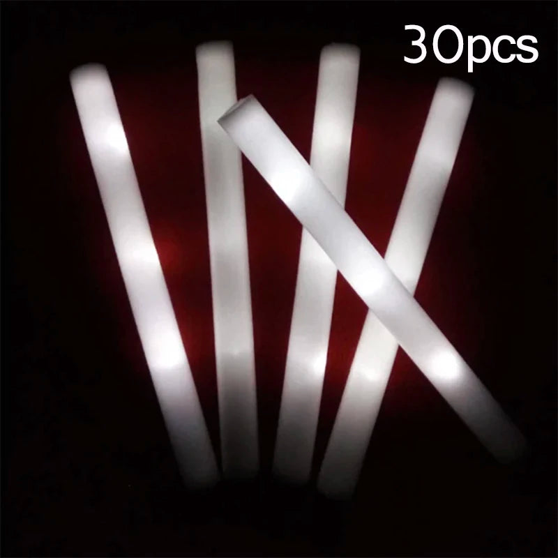 LED Glow Foam Sticks, 15 or 30 Pack, Colourful RGB Party Tubes