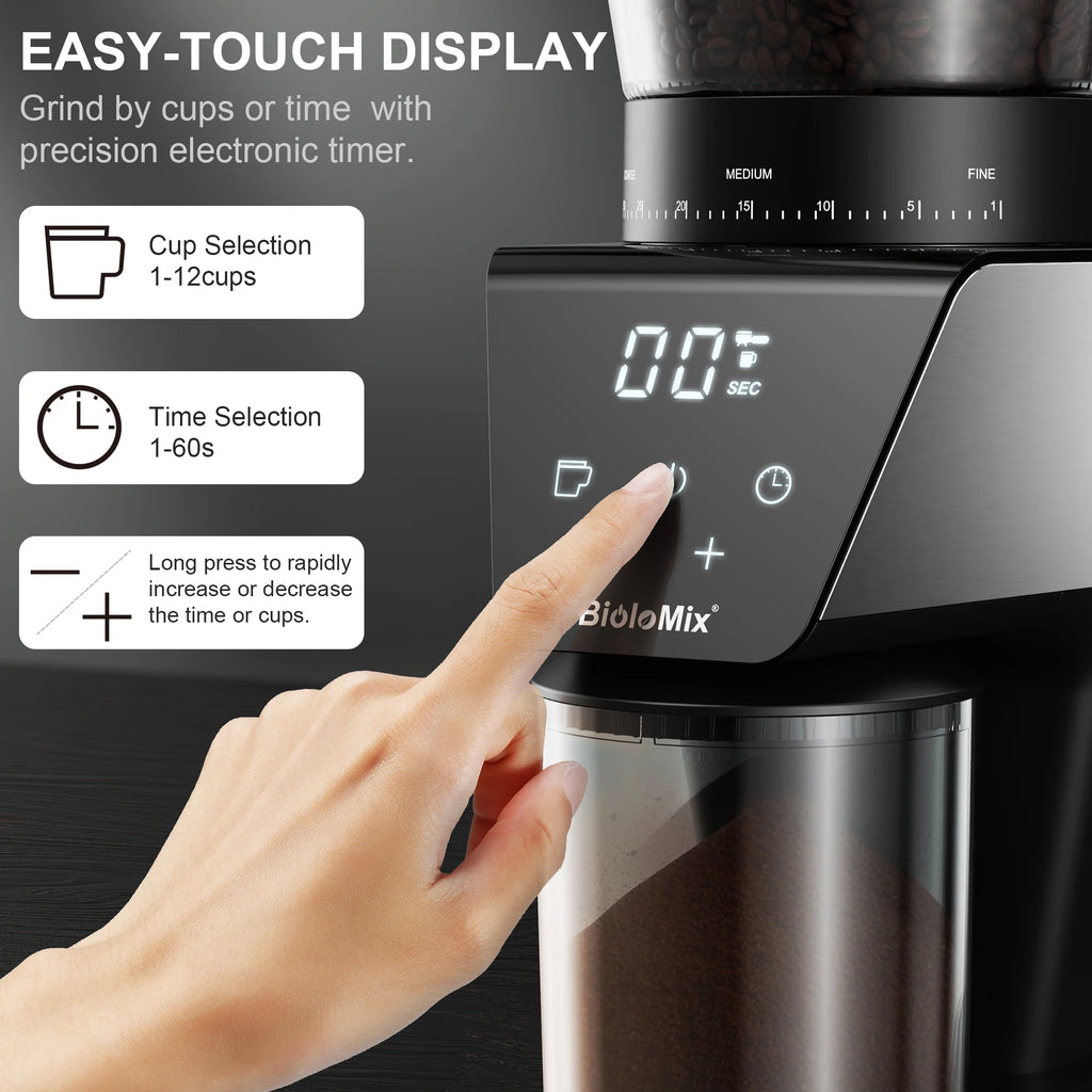 Automatic Electric Burr Coffee Grinder, 30 Grind Settings, Visible Bean Hopper