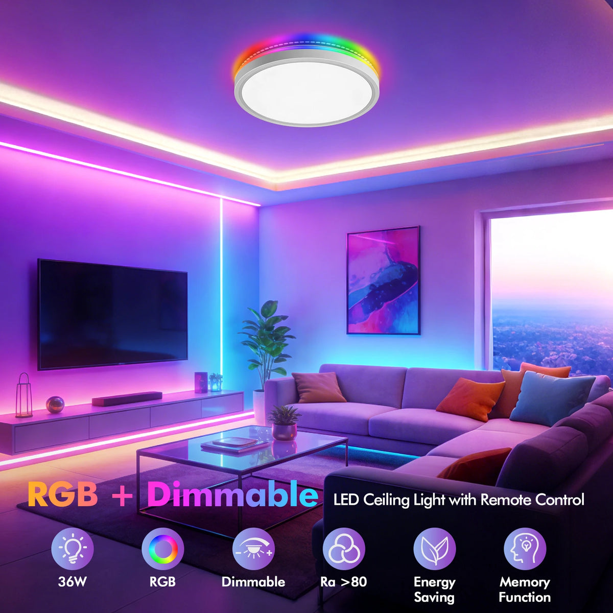 36W/48W RGB Colour-Changing Dimmable LED Ceiling Light