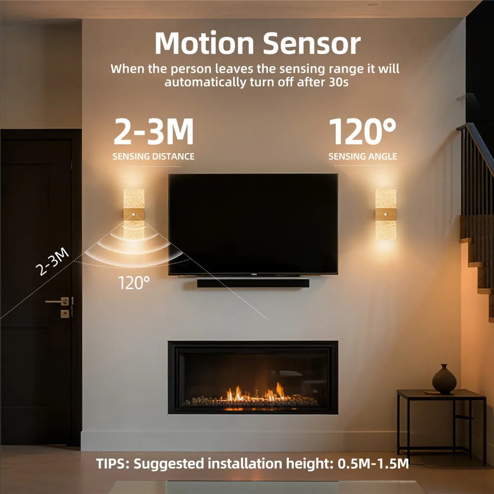 Motion Sensor Acrylic LED Wall Lamp, 2 Pack