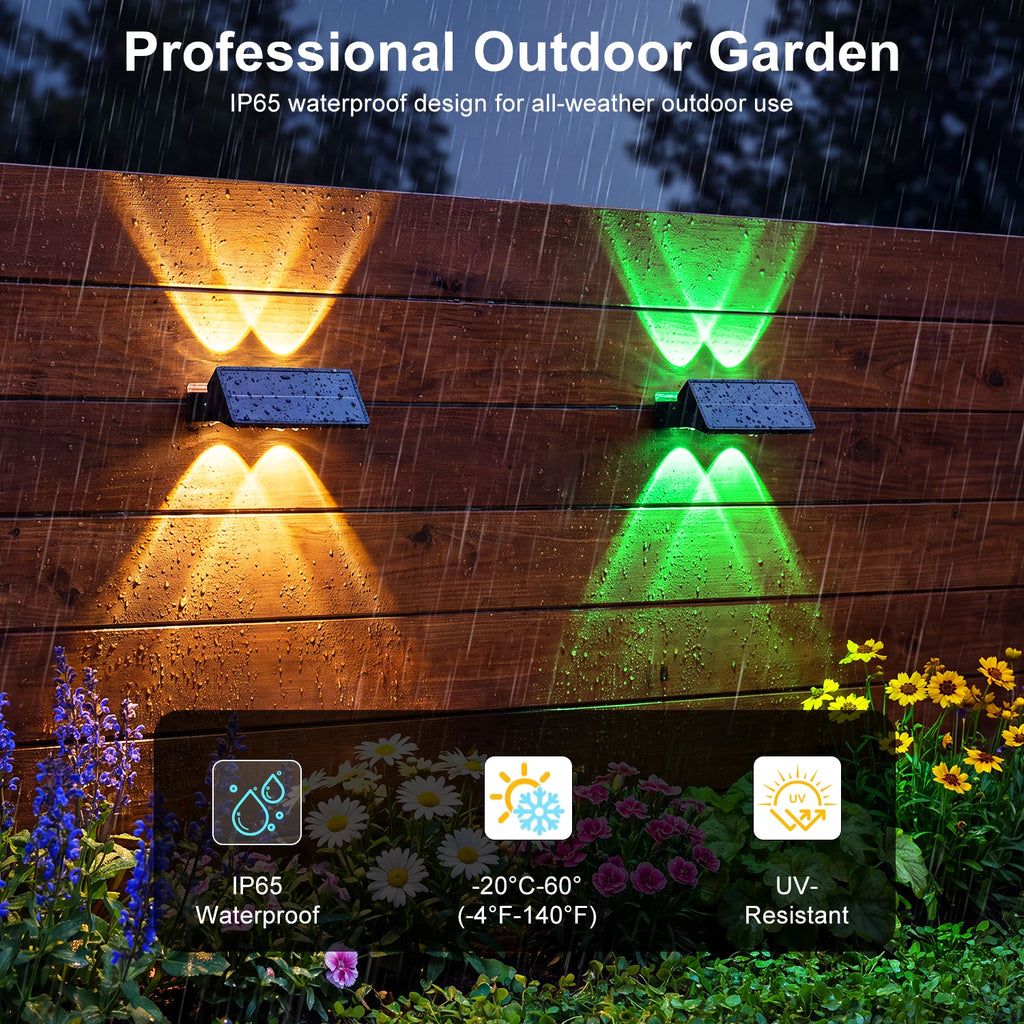 Solar Fence Wall Lights, RGB LED, IP65, 1200mAh Battery
