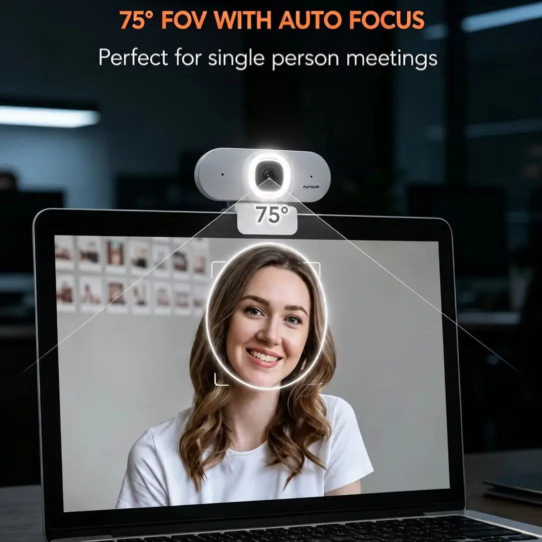 Auto Focus Webcam with Ring Light, USB, Noise-Cancelling Mic