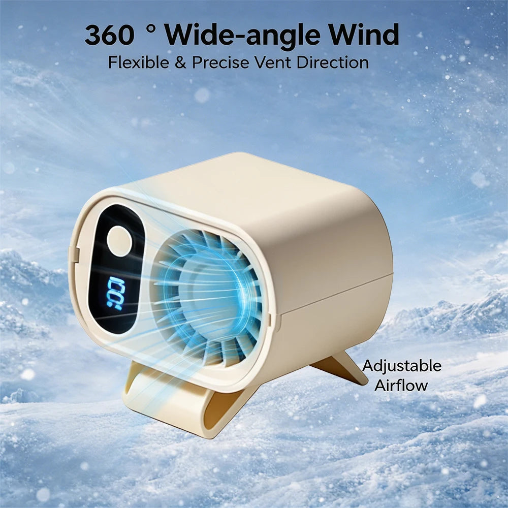 Mini Clip-On Cooling Fan, LED Display, 5-Speed, Type-C Rechargeable
