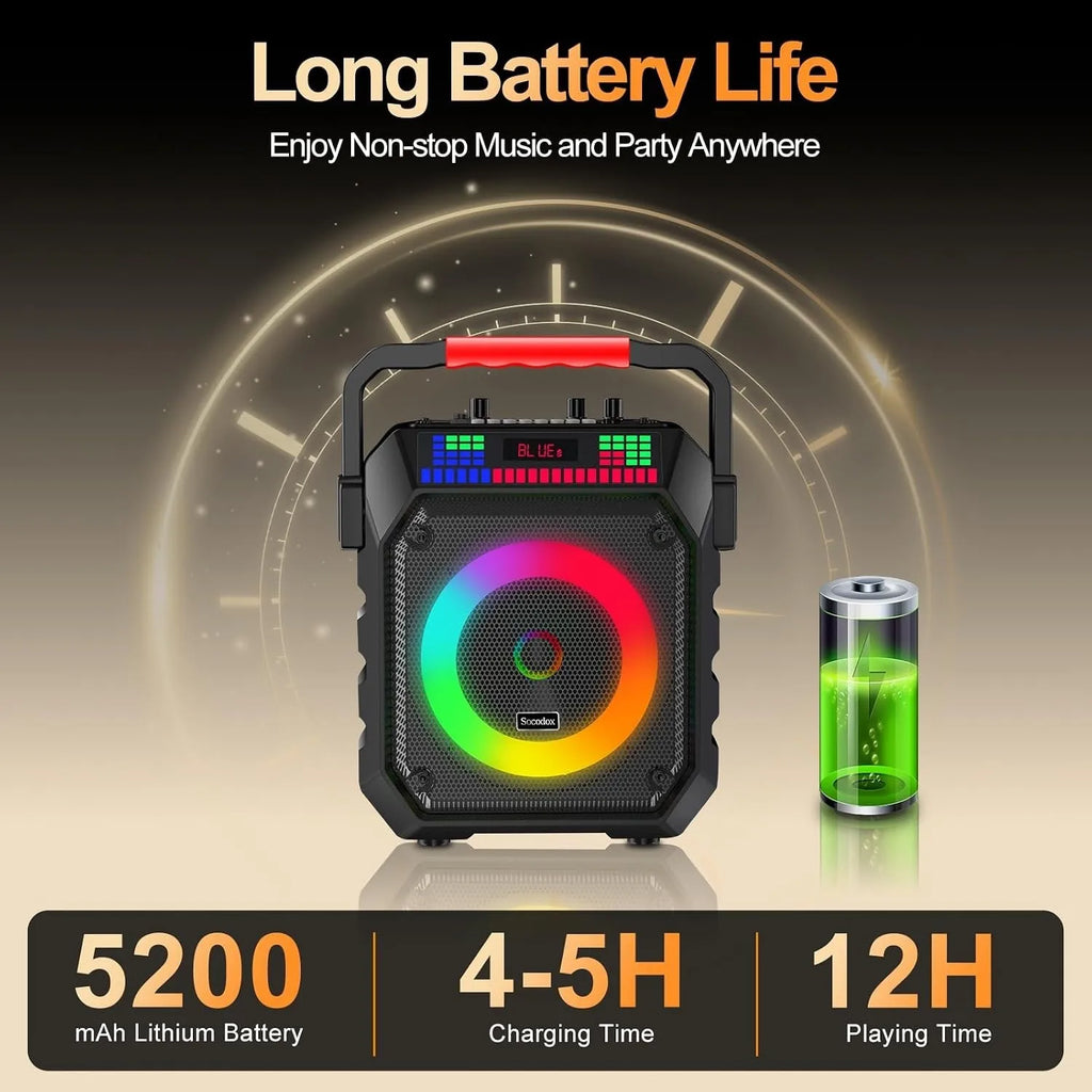 Karaoke Machine with 2 Wireless Microphones, RGB Lights, Bluetooth