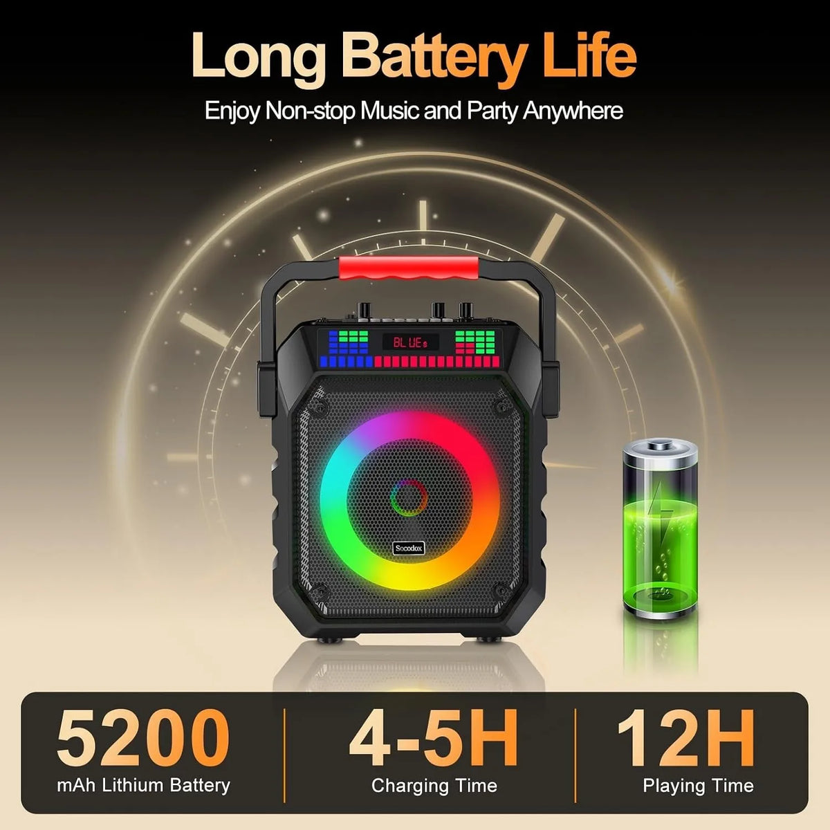 Karaoke Machine with 2 Wireless Microphones, RGB Lights, Bluetooth