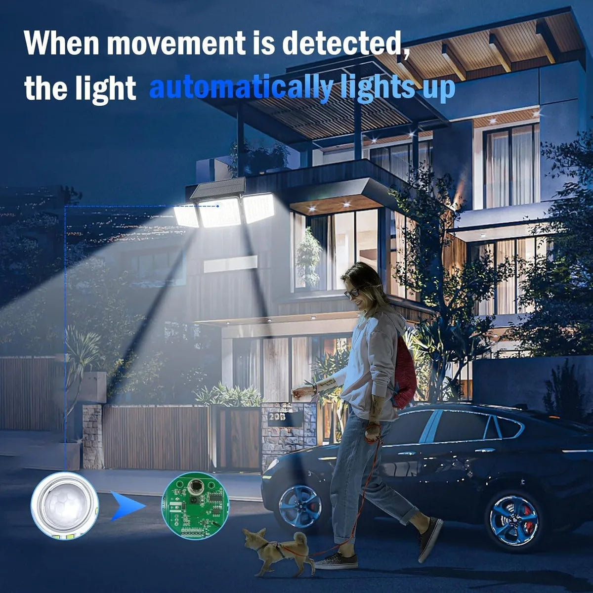 Three-Head Solar LED Wall Light with Motion Sensor, IP55