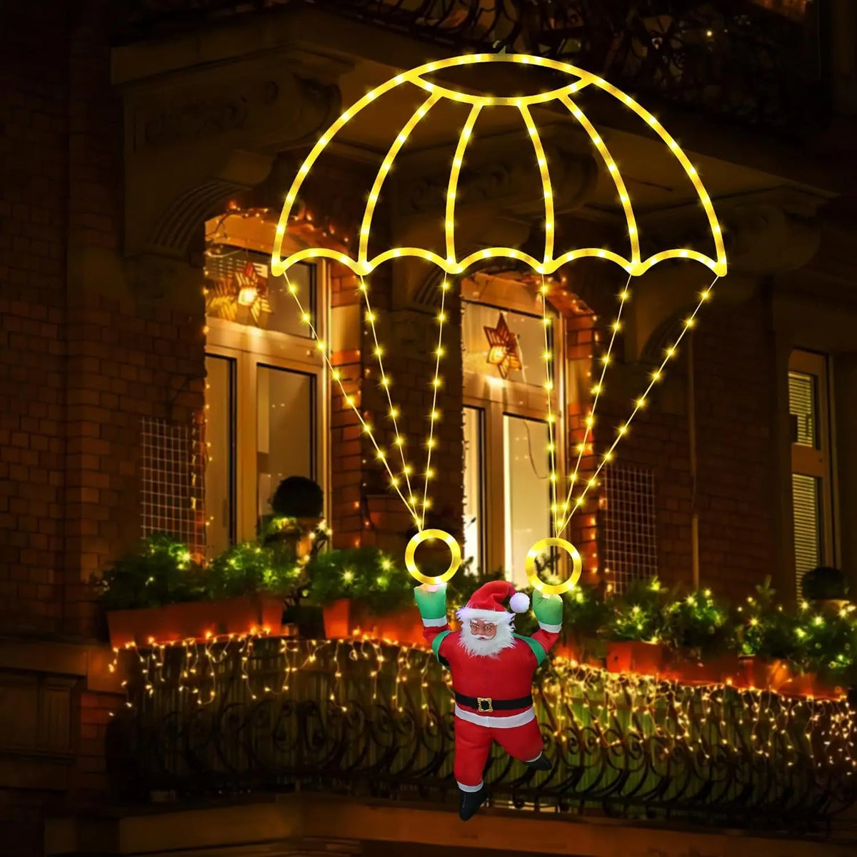 LED Christmas parachute lights with Santa