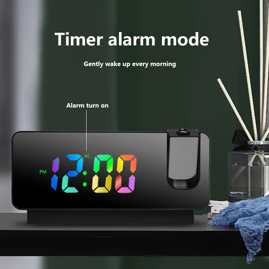 LED Projection Alarm Clock, 180° Rotatable Projector, Snooze