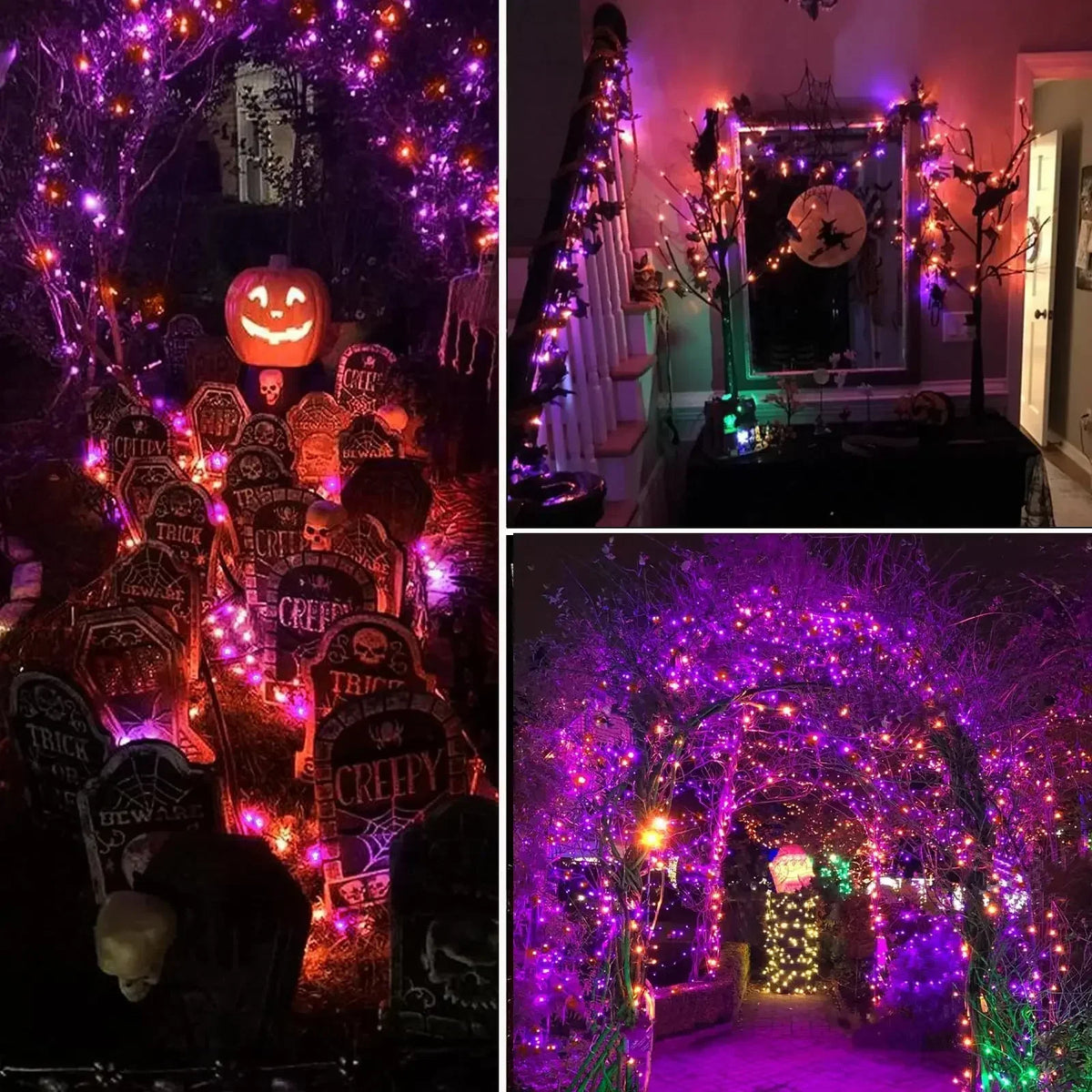 Halloween Purple Fairy String Lights, 100/200 LEDs, Black Wire, 8 Modes
