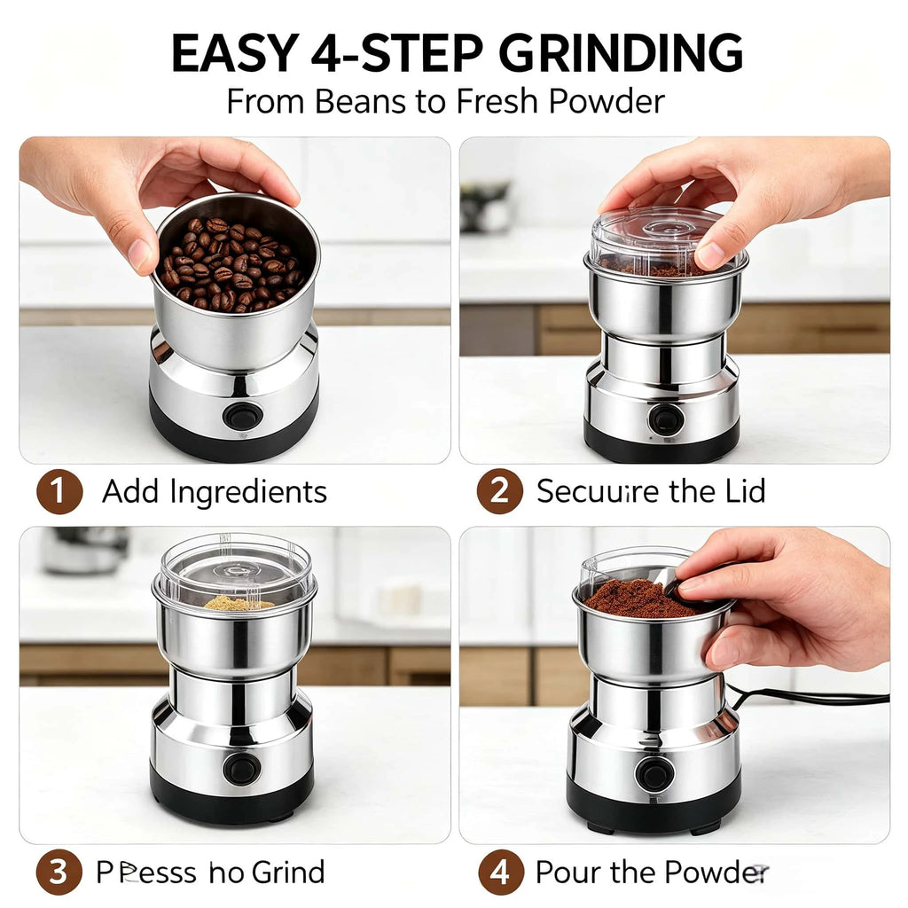 200W Electric Coffee Grinder, UK Plug, Stainless Steel Spice Mill with Clear Lid