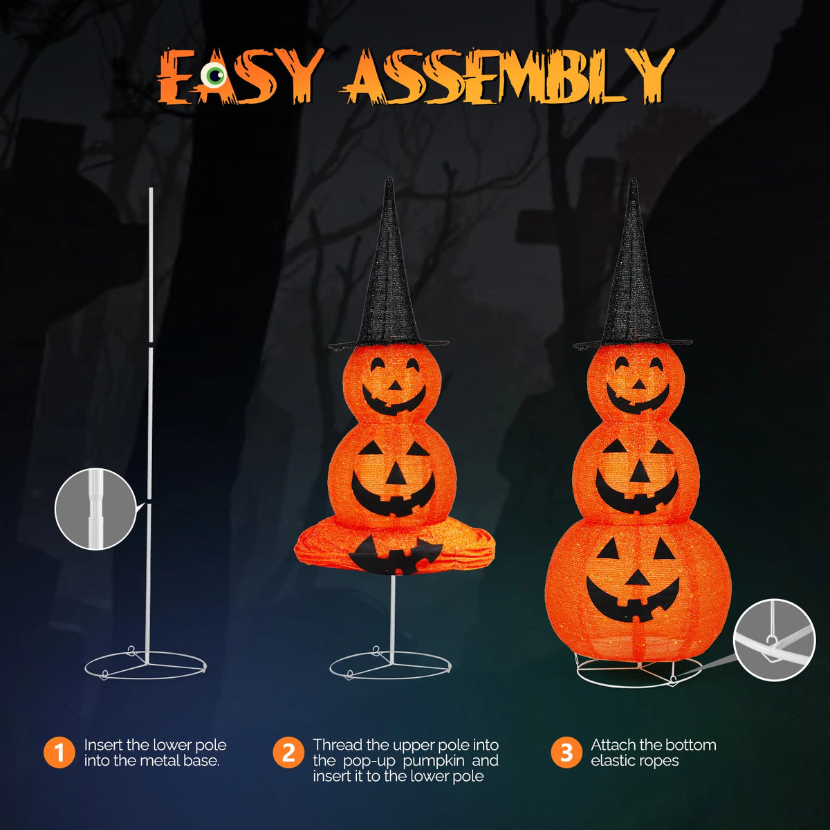 5ft Collapsible Pop-Up Lighted Halloween Pumpkin, 100 LED