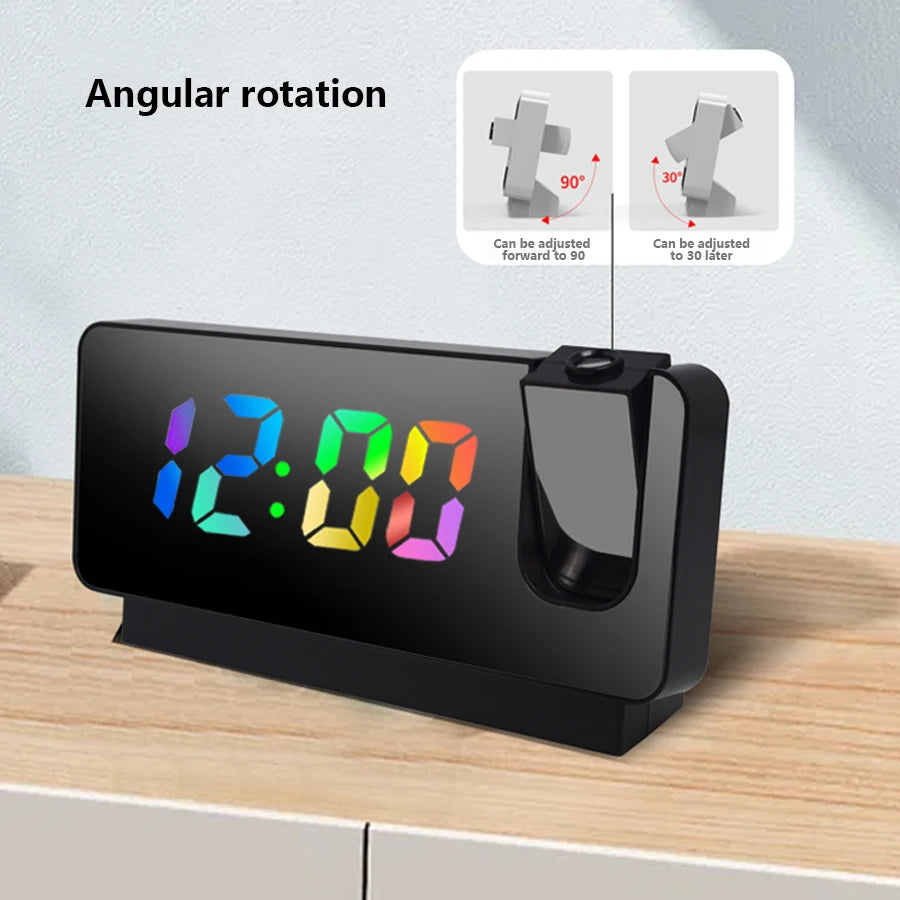 LED Projection Alarm Clock, 180° Rotatable Projector, Snooze