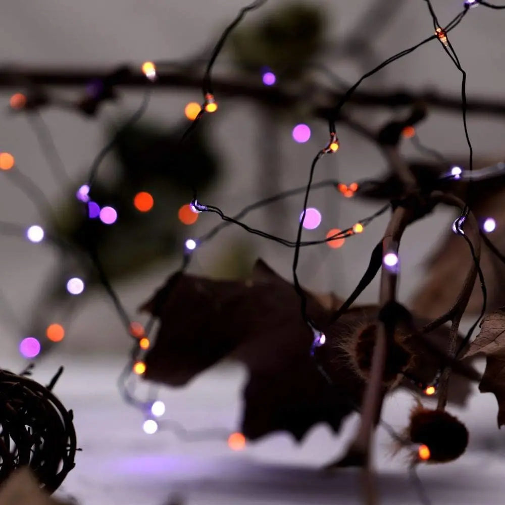 Halloween Purple Fairy String Lights, 100/200 LEDs, Black Wire, 8 Modes